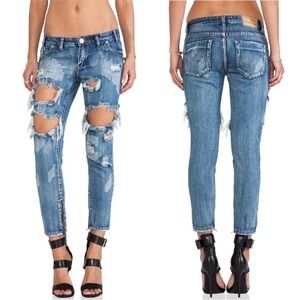 ONE TEASPOON TRASHED FREEBIRDS DENIM DISTRESSED DESTRUCTED SEXY JEANS BLUE SZ 23
